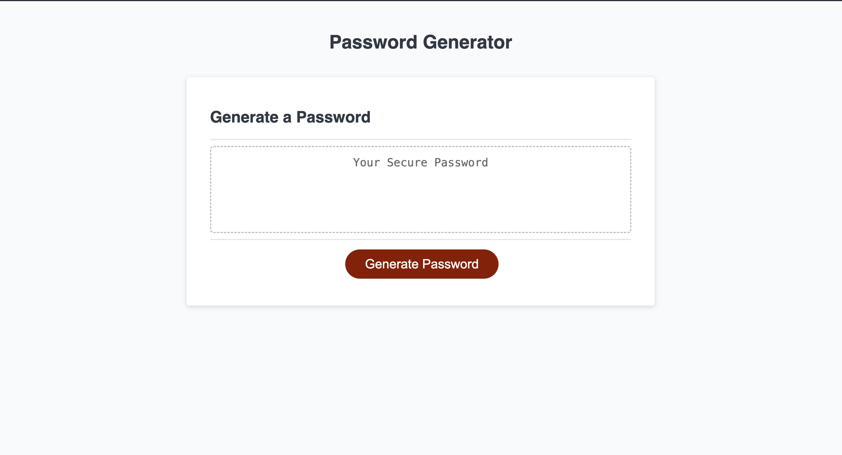 Image of the 'Password Generator' website's dashboard.