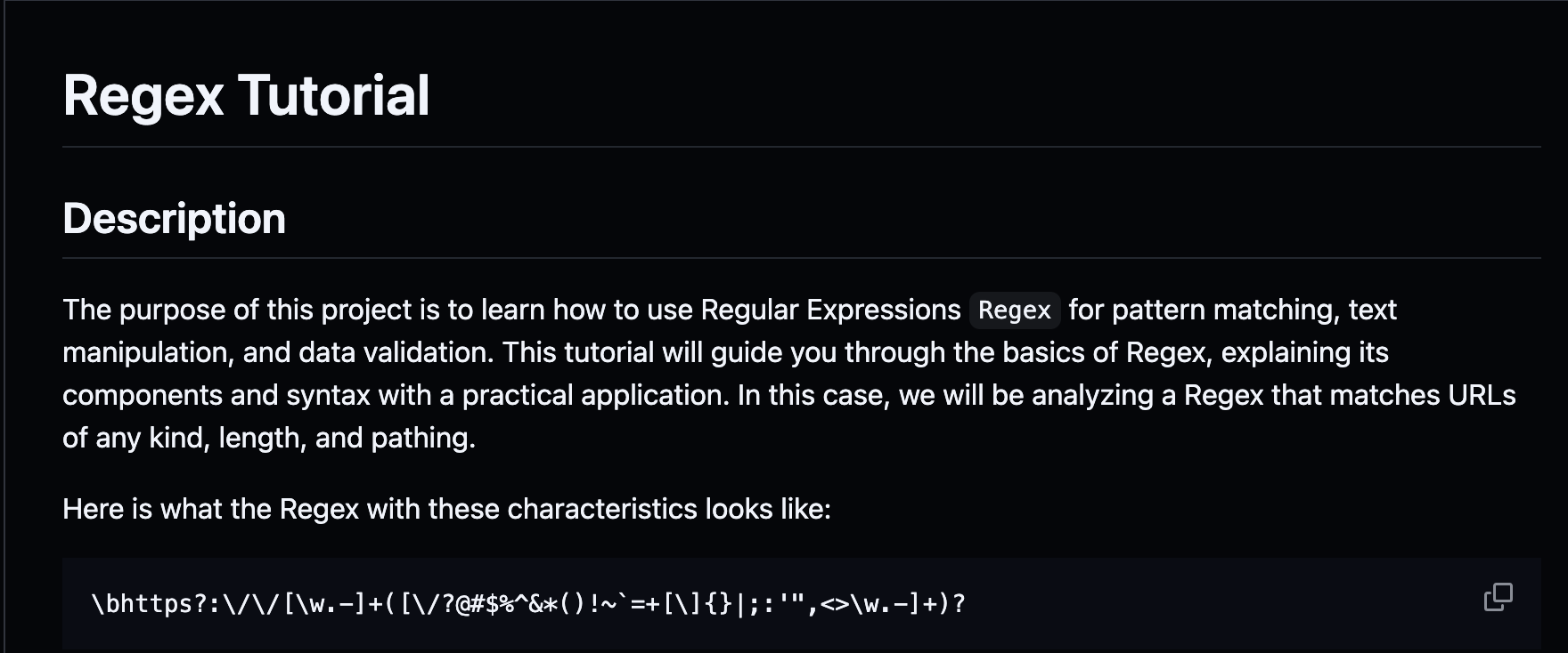 Image of the Regex tutorial gist in GitHub.